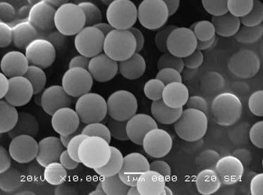 4 (cal/cm 3 ) 1/2 for n-butanol. Effect of Monomer Concentration Fig. 2 shows SEM photographs of microspheres prepared by precipitation polymerization of 50:50 vol.