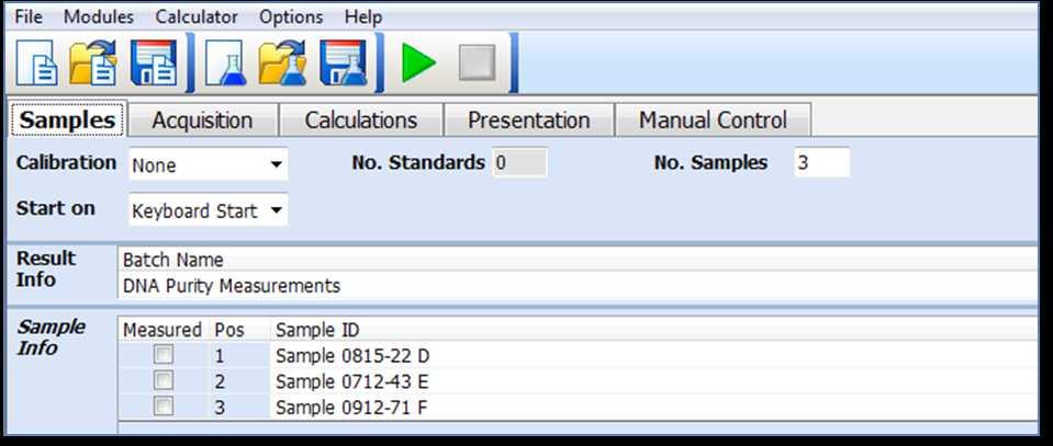 Figure 2: The "Sample" Tab allows to define the number of samples to be