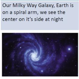 2 There are three main types of galaxies: Elliptical Spiral Irregular Two of these three