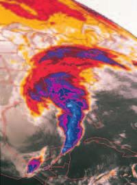 Figure 12-14 This infrared image shows a huge storm system over the eastern United States. Infrared Imagery Weather satellites use both visible light and invisible radiation to observe the atmosphere.