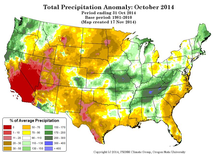 U.S. PRECIPITATION (% OF AVERAGE) LOOKING BACK AT OCTOBER 2014 October was a fairly dry month for much of the nation with the exception of the Pacific