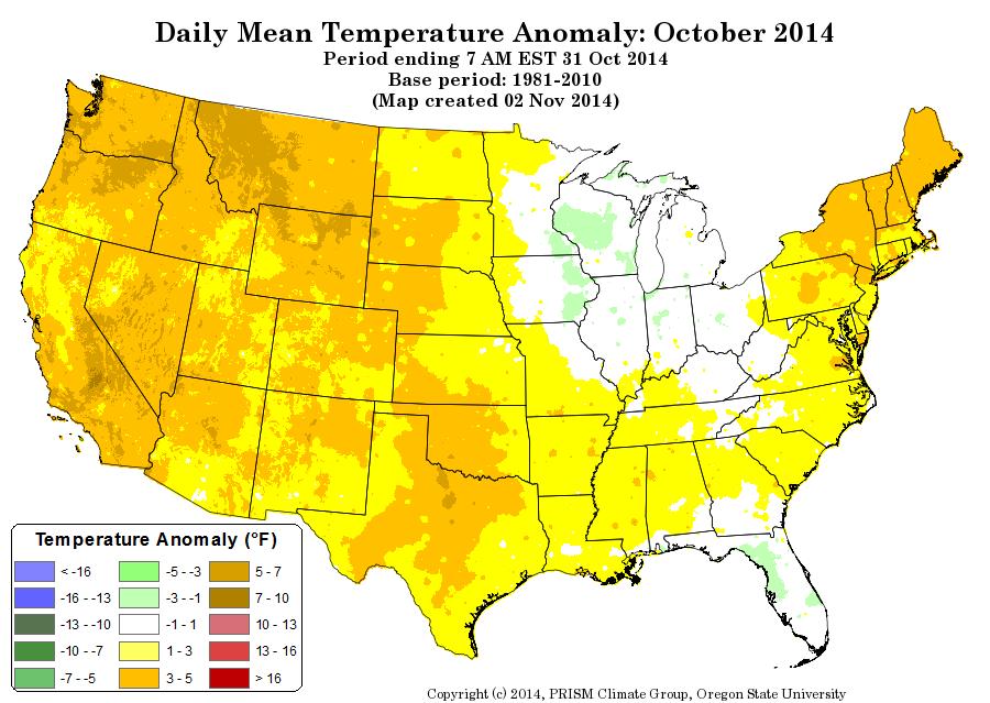 U.S. TEMPERATURES (ANOMALY) LOOKING BACK AT OCTOBER 2014 October 2014 was a warm month for the lower 48 United States