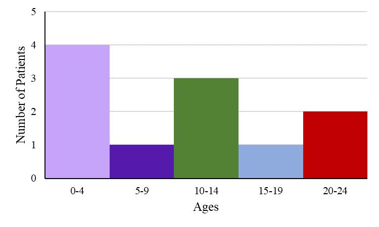 9) A new clinic presented the total number of patients based on certain age groups.
