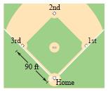 8. A baseball diamond has the shape of a square with sides 90 feet long (see figure). A player running from second base to third base at a speed of 0 feet per second is 80 feet from third base.