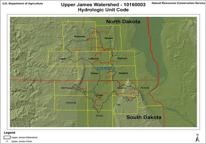 DESCRIPTION The location of the Upper James Watershed is located in northeastern South Dakota as well as southeastern North Dakota.