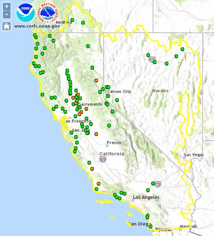 rise above monitor stage No Rivers are currently forecast to rise above flood stage For official California-Nevada Forecast Center