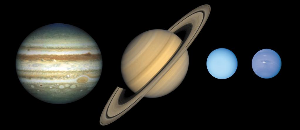 The Four Gas Giants The four gas giants are called: Jupiter, Saturn, Uranus, and Neptune. The solar wind blows gases away from the Sun; however, not all the gases escape the solar system.
