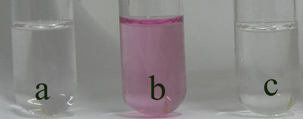 Figure S9. The visible color changes of the solutions. a: sensor 1 (5 µm); b: sensor 1 (5 µm) + Au3+ (2 eq); c: sensor 1 (5 µm) + Au3+ (2 eq) + C- (excess amount).