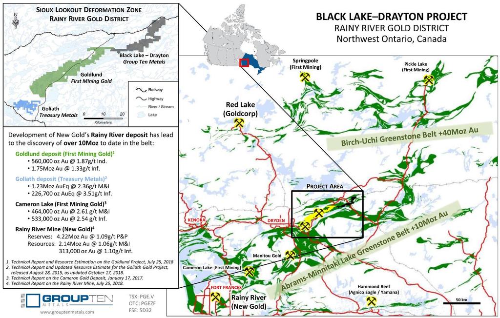 under-explored strike length in the Abrams Minnitaki Lake Archean greenstone belt, along the northern margin of the Wabigoon sub-province.