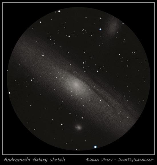 Suggested Objects M31 - The Andromeda Galaxy Galaxy in Andromeda One of the brightest of the Messier objects M31 lies 2.5 million Ly away and is visible to the naked eye.