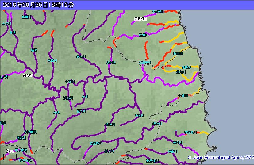 Real-time Flood Risk Map (2017-) Target river Resolution Update Interval Lead-time Small to medium sized river (shorter than 15 km) Flood Disaster in Iwaizumi, Iwate