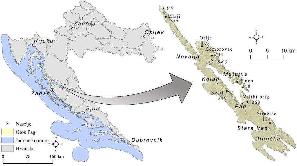 Study location Pag Island, Croatia Largest island in Northern Dalmatia archipelago (284 km²) Specific karst landscape scarce