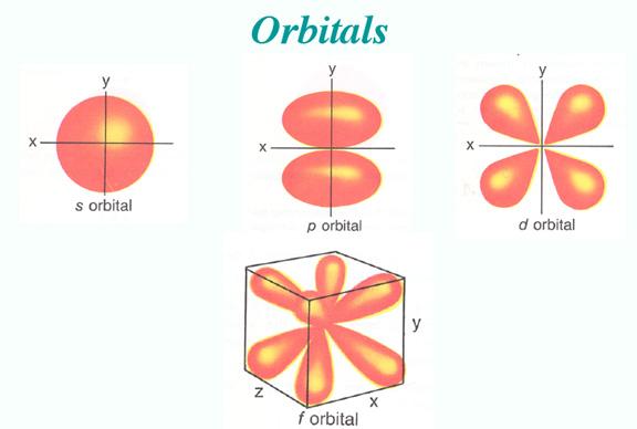 Electron Orbitals Orbital the three- dimensional space where an electron is found 90% of the @me Each electron shell consists of a specific number of orbitals Fig.