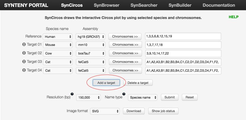 (3) Adding target species Users can add target species by clicking on the Add a target button.