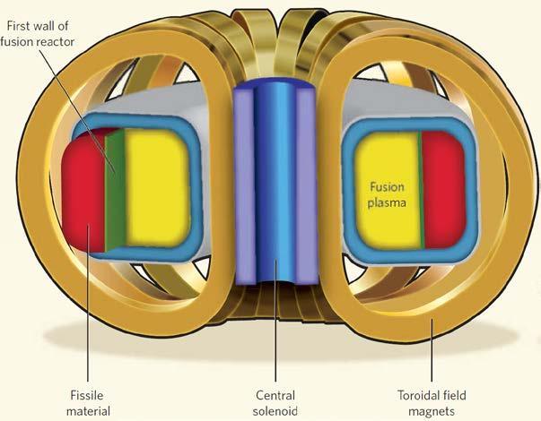 In hybrid reactors, high-energy neutrons generated by fusion reactions drive fission in the surrounding blanket of fissile