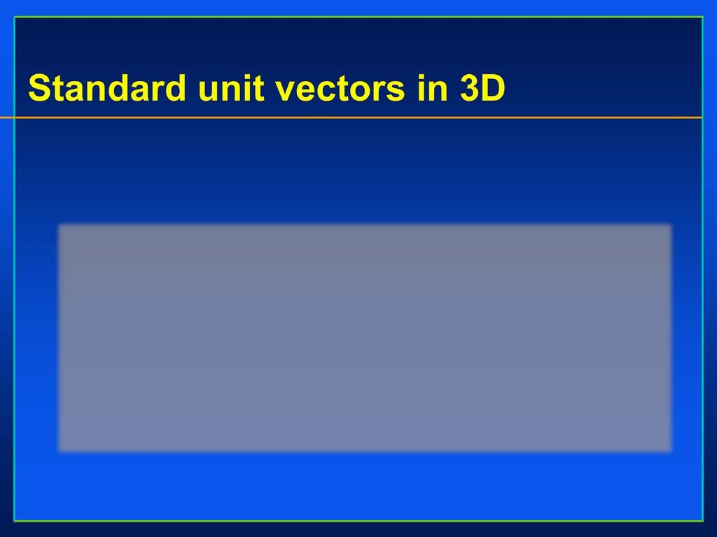 Standard unit vectors in 3D i = (1,0,0) j =