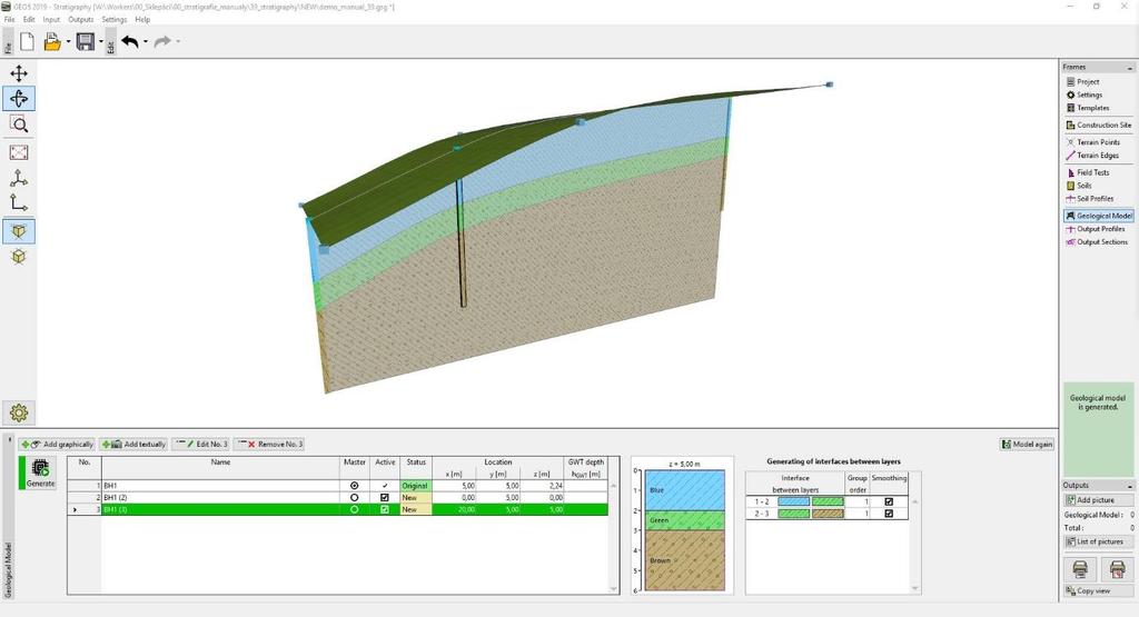 Model is created by the clicking on the Generate button. Final model Construction Site Edges Active Edge Turn on the "Frame visualization of soils" in the drawing settings.