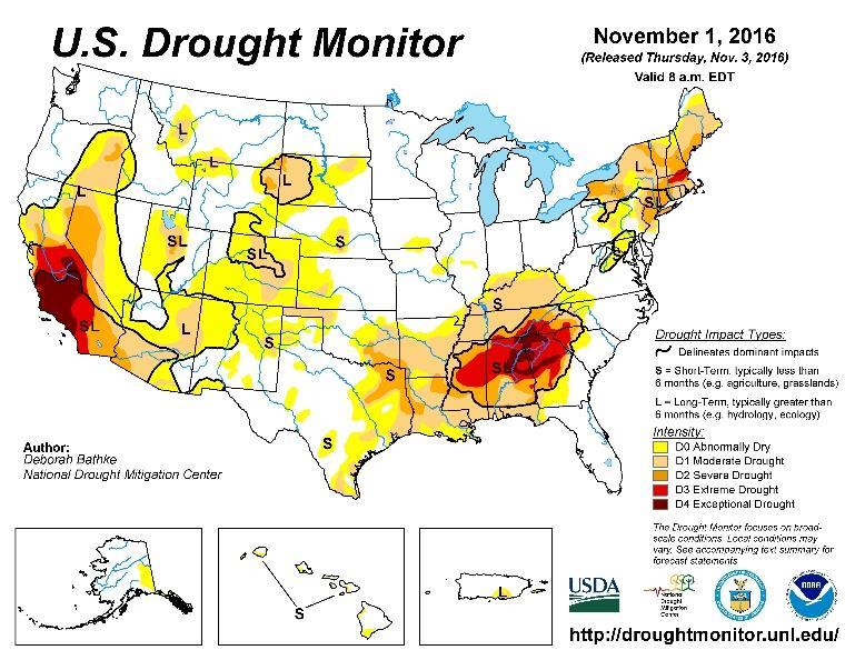 Drought Watch The wet October has altered the short to long term drought conditions in the western US.