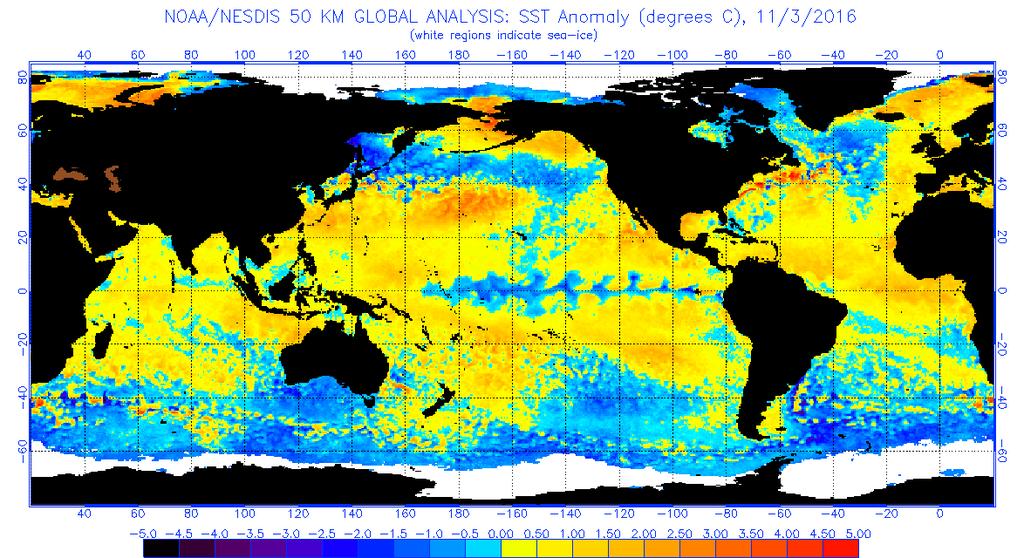 Figure 4 Global sea surface temperatures ( C) for the period ending November 3, 2016 (image from NOAA/NESDIS).