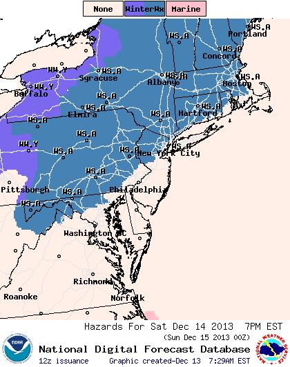 A Winter Storm Watch is in effect for the blue-shaded areas from Saturday morning through late Saturday