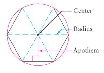 The figure at the right is a regular pentagon with radii and an apothem drawn. Find the measure of each numbered angle.