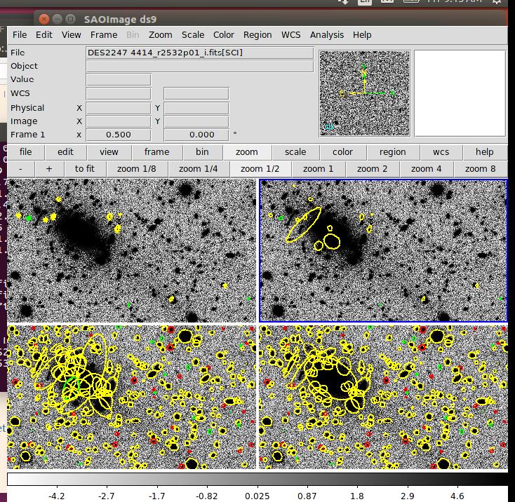 Top: missed objects Yellow: spread_model > 0.003 (extended =galaxy) Red:-0.003< spread_model < 0.003 (stellar=star,qso) Green: spread_model< -0.