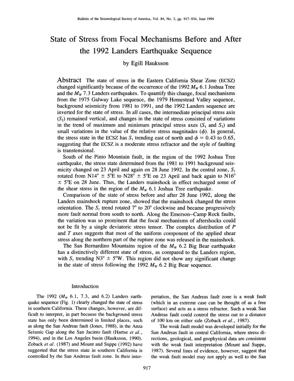 Bulletin of the Seismological Society of America, Vol. 84, No. 3, pp.