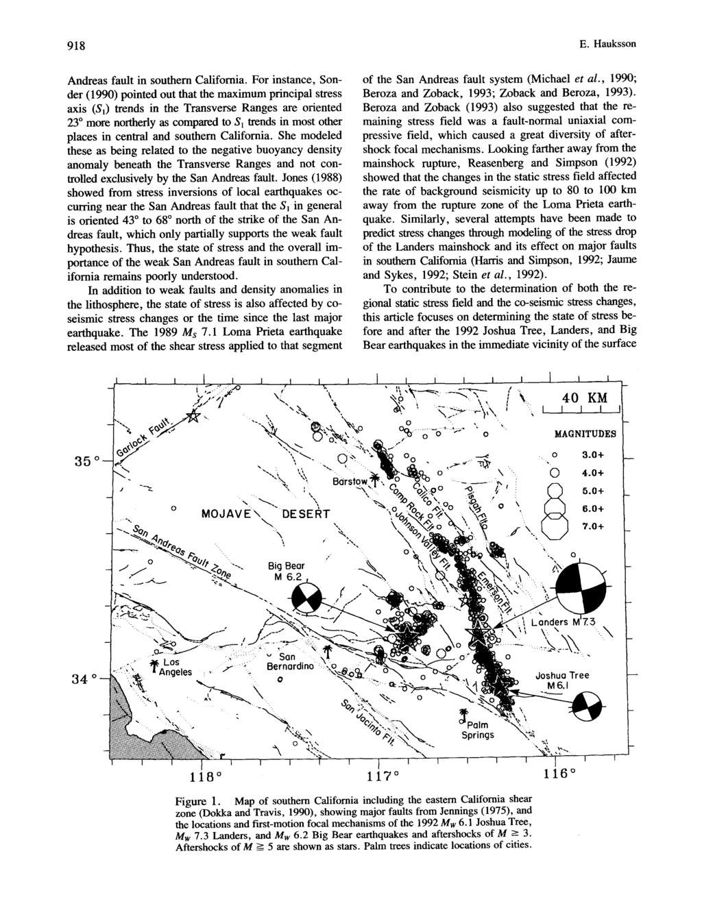 ' o 918 E. Hauksson Andreas fault in southern California.
