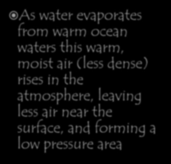 Hurricane Formation As water evaporates from warm