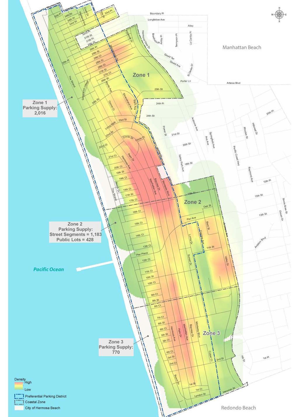 Figure 9 Coastal Zone Public Parking Occupancy Density on a Weekend