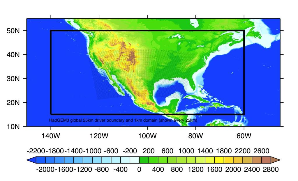 Proposed 1 km Simulation Domain for North America
