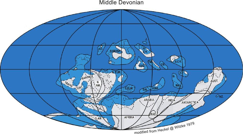 Ordovician, Silurian and Devonian: three ages of fishes Devonian period Moderate climate becoming warmer Exceptionally high sea level Greatest diversity