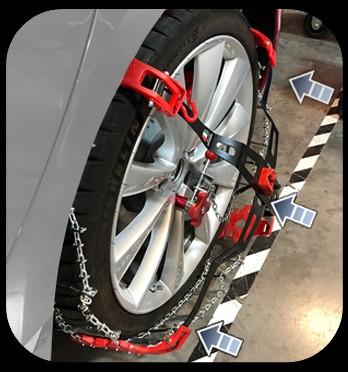 CAUTION: Be careful not to damage the wheel when installing the chains. 3.