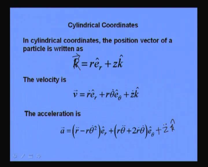 (Refer Slide Time: 38:06) In the cylindrical co-ordinates the position vector of a particle is written as