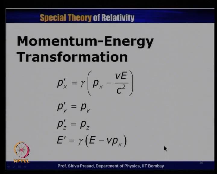 (Refer Slide Time: 44:23) If I just make them just simplify this equation, this becomes the momentum-energy transformation.