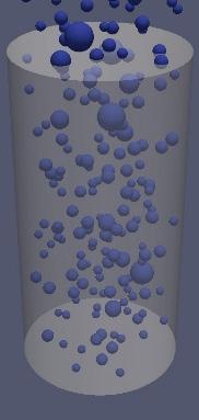 The compacting behaviors uring the squeeze moling obtaine by the simulation are shown in