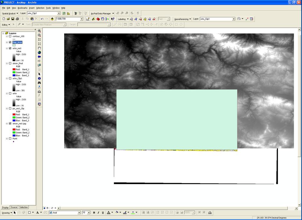 Using the clip tool, I clipped both the SRTM raster and the geologic map to fit within the map area (Figure 14).