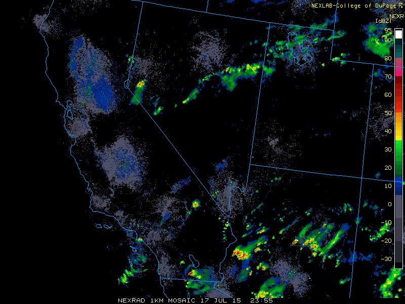 NEXRAD Composite (0000 UTC 18 July 0000 UTC 21 July) Scattered thunderstorms developed in the afternoon on 18