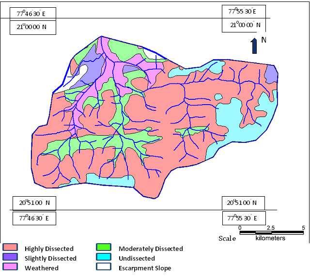 Fig. 2 Geomorphological map of the study area, Slightly Dissected Plateau: The slightly dissected plateau landform is mostly undulating landform.