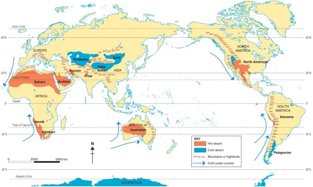 Deserts Question 4 The map below shows the Distribution of the world s Deserts.