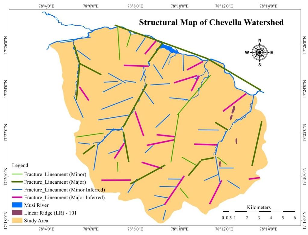 Fig 5: Structural map of Chevella basin VIII. CONCLUSION Chevella is a draught prone basin. Hence, development and management of groundwater shall be the prime requirement in the basin.