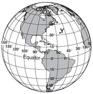 Base your answers to questions 61 and 62 on the diagram in your answer booklet, which shows the latitude-longitude grid on a model of Earth.