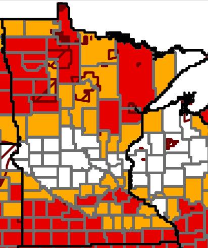 MN Counties designated for federal disaster assistance in 2012 All are associated with drought except