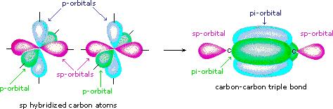 unhybridized 1 of the 2 sp orbitals is involved in a s bond to