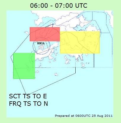 E. Significant convection forecast for air traffic control Fig.7 Graphical and text display of significant convection forecast for the arrival and departure corridors of HKIA for the next hour.