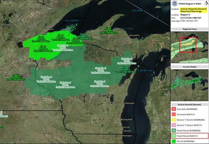 Flooding Western Great Lakes Current Situation Severe weather moved across Minnesota, Wisconsin, and Upper Michigan causing heavy rains/downpours.