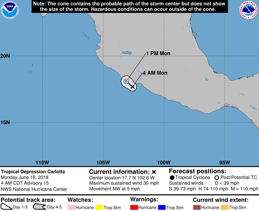 Tropical Outlook Eastern Pacific Tropical Depression Carlotta ( Advisory #15 5:00 a.m.