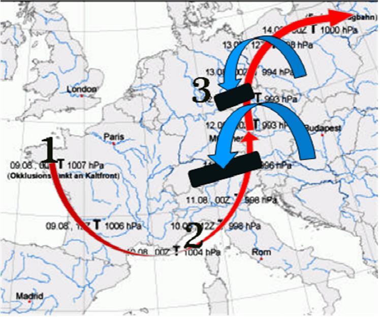 Cyclone track and the orographic influence movement of the air-mass towards the