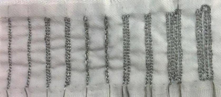 Figure S1. Photograph of patterns hand-knitted by the conductive yarns.