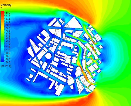 CFD Simulation and analysis - Wind velocity Compare Existing buildings The simulation baseline model 1.5m height data above ground Wind velocity near 0.